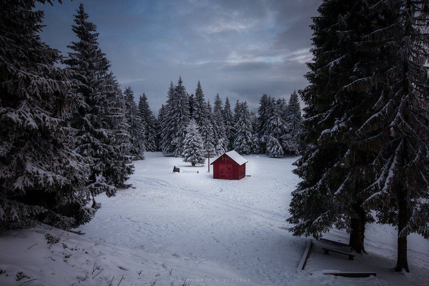 landscape, poland, light, winter, awesome, amazing, sunrise, sunset, lovely, nature, travel, snow, trees, frozen, chapel, mountains, house, Tomasz Wieczorek