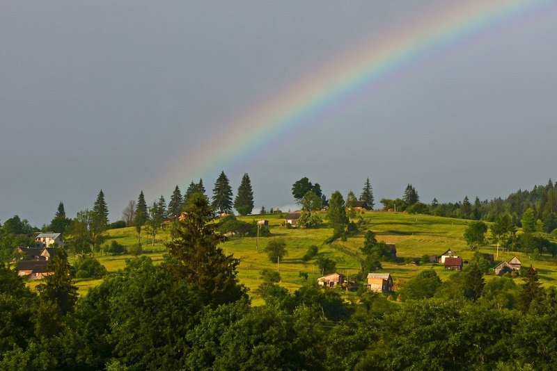 карпаты, радуга, село, после дождя Веселка фото превью