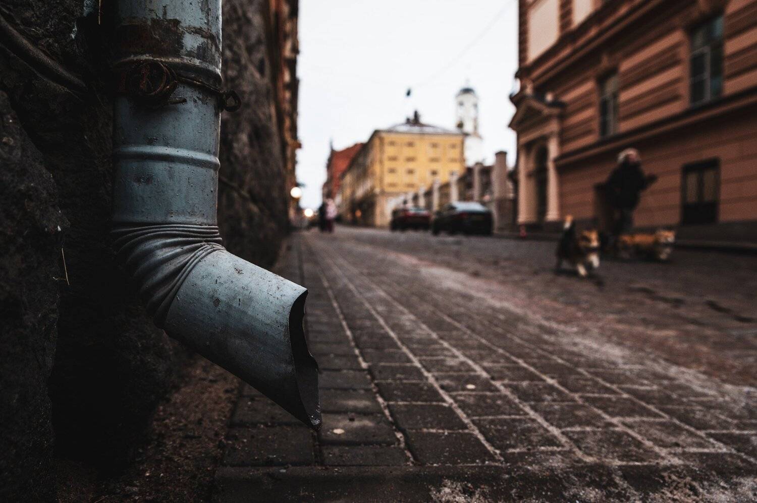 vyborg street old gutter paving stones winter walking, Егор Бугримов