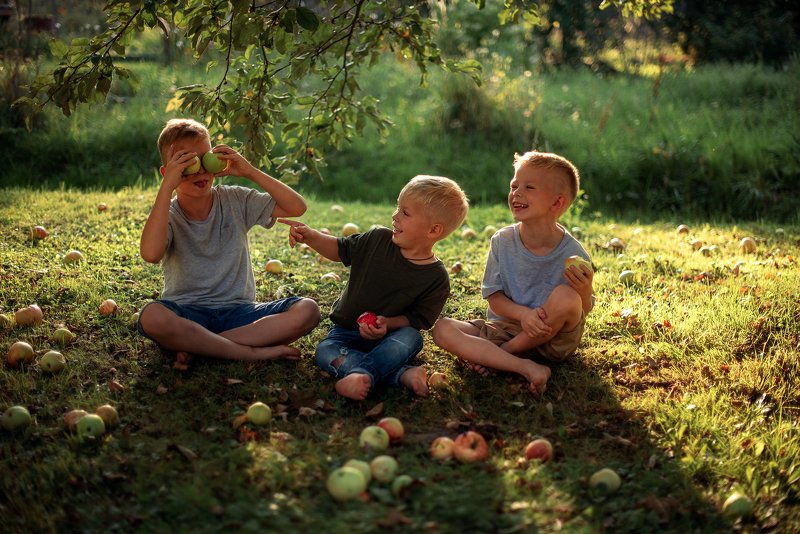 дом семья дети лето счастье радость любовь Наливные яблочки фото превью