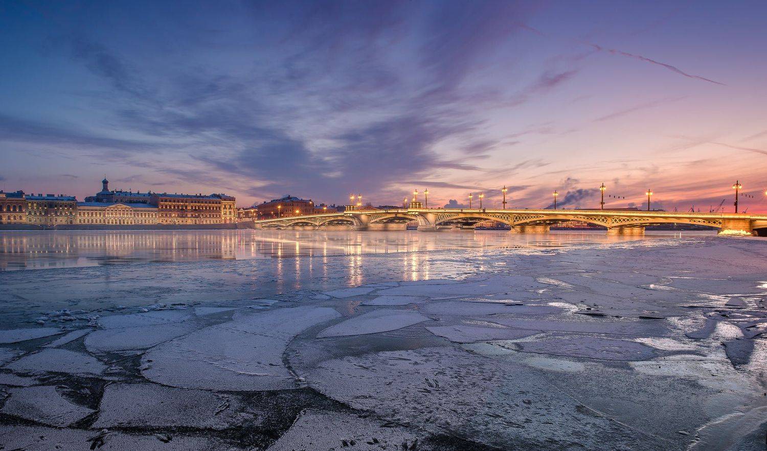 Петербург, закат, небо, лед, река, город, Ekaterina Khlebnikova
