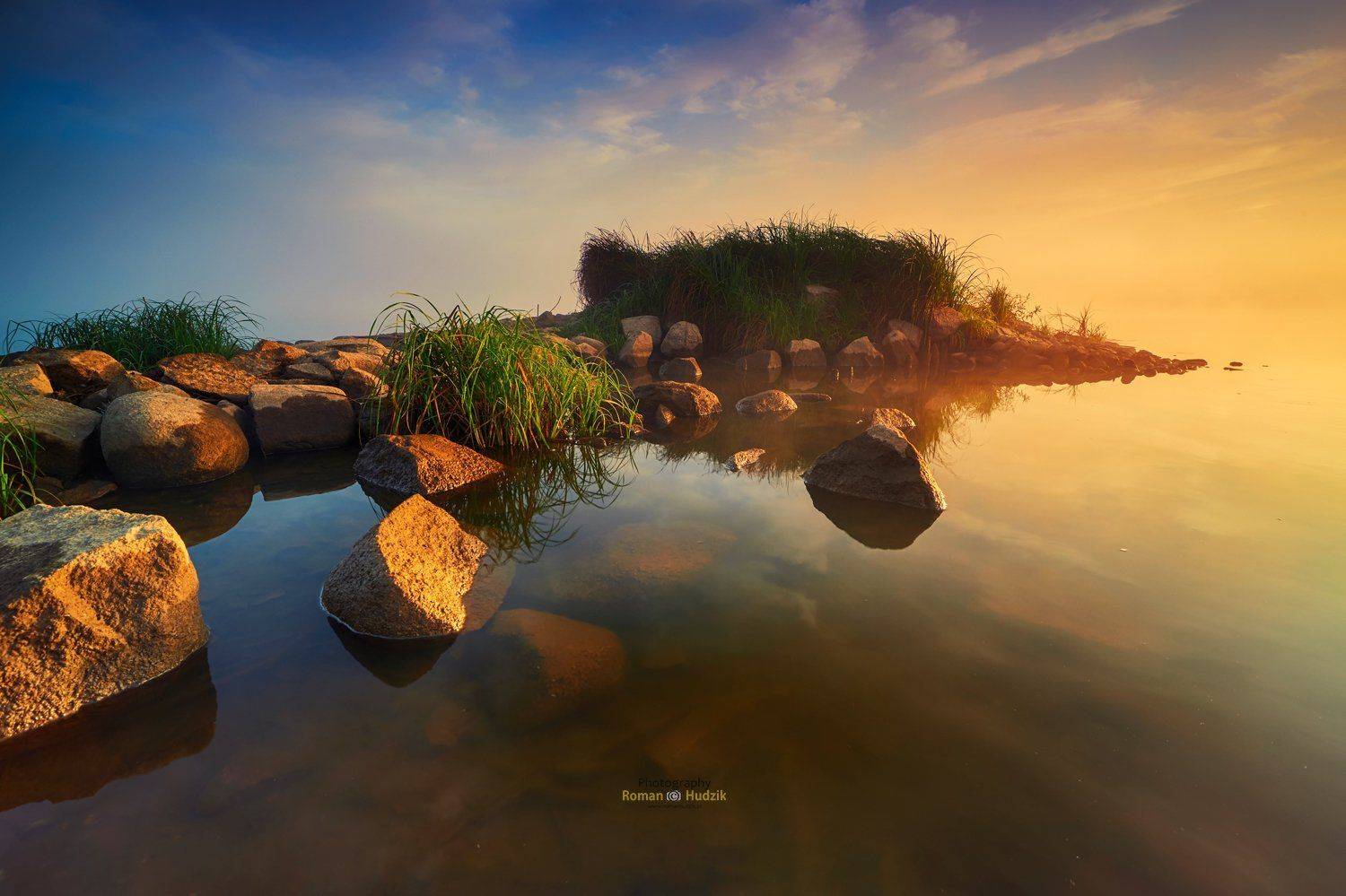 Vistula, Poland, landscape, river, sunrise, colors, clouds, Roman Hudzik