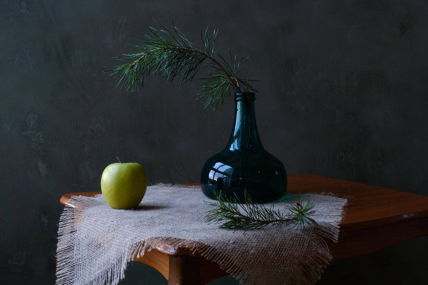 still life, nature, apple, pine, light, green, glass, , Svetlana Povarova Ree