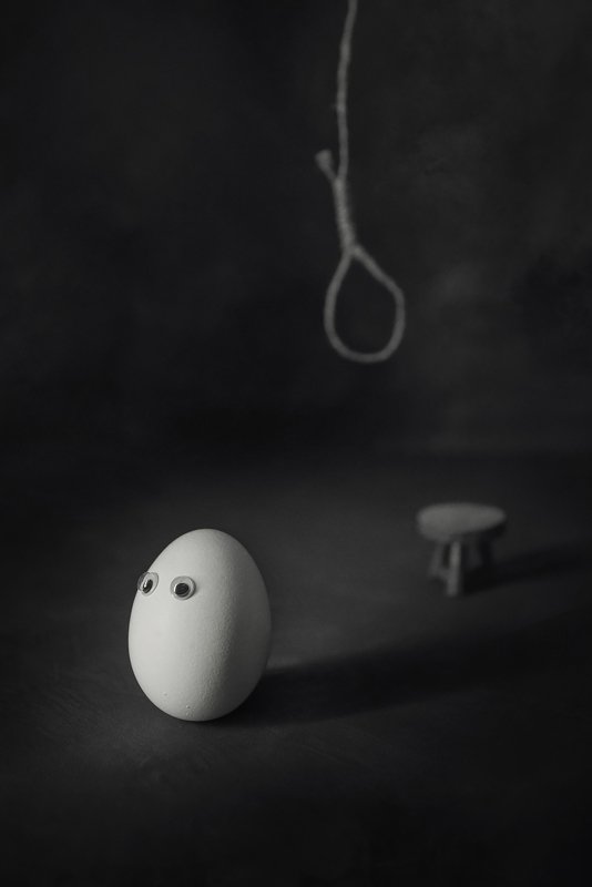 яйцо, чернобелое, концепт What must be, must be. фото превью