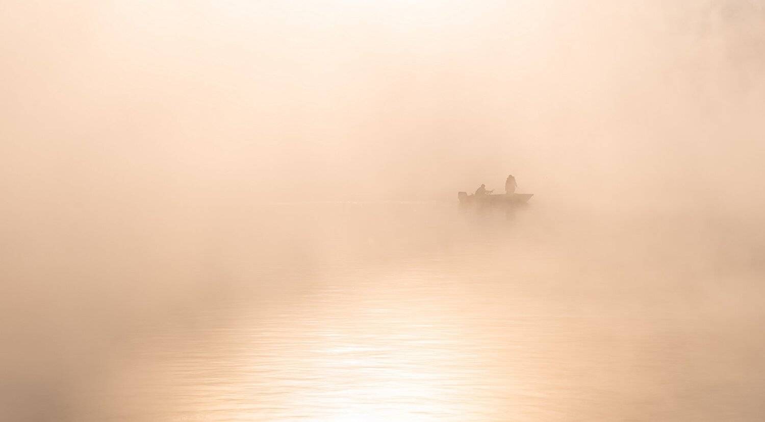 енисей, мороз, закат, берег,лодка, рыбаки., Марина Фомина