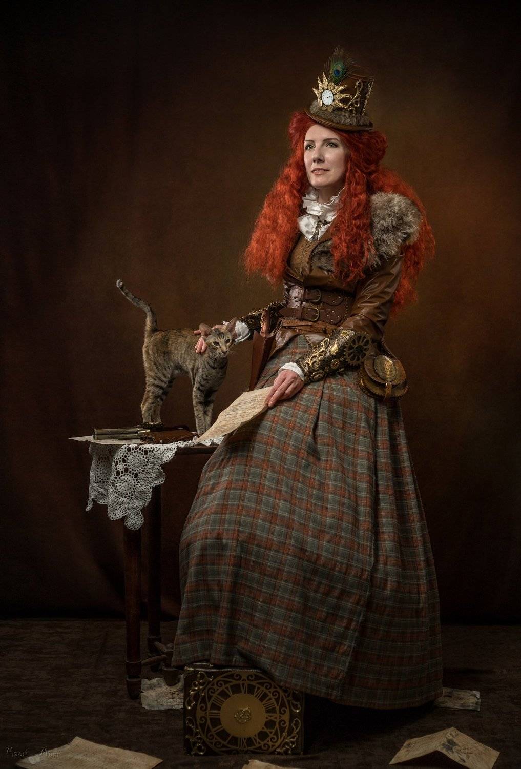 женский потрет, портрет с кошкой, стимпанк , Мурр Маори