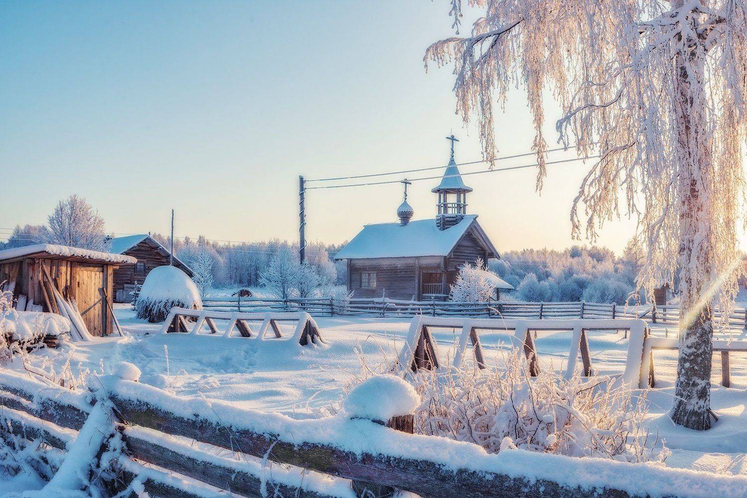 кенозерье, деревня, церковь, часовня, зима, Владимир Липецких