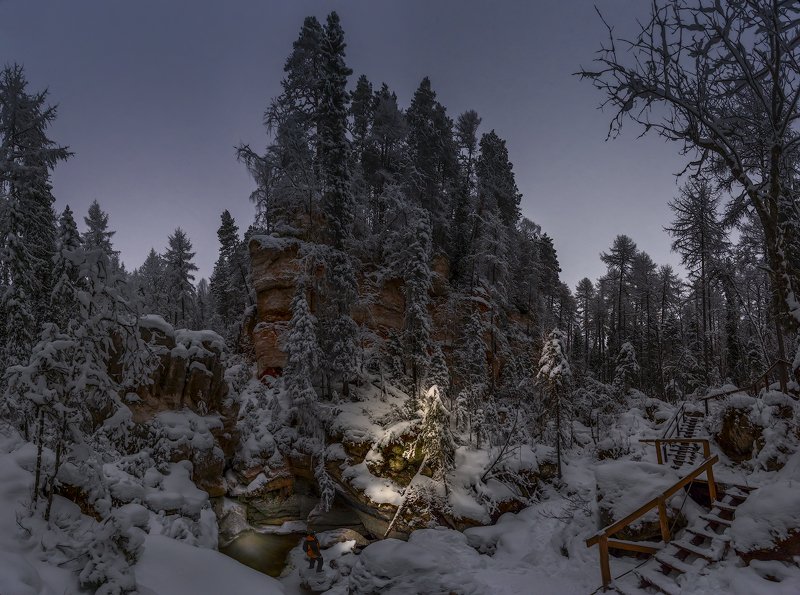 архангельская обасть, ночное фото, русский север, мороз, пинега, карст У Святого источника фото превью