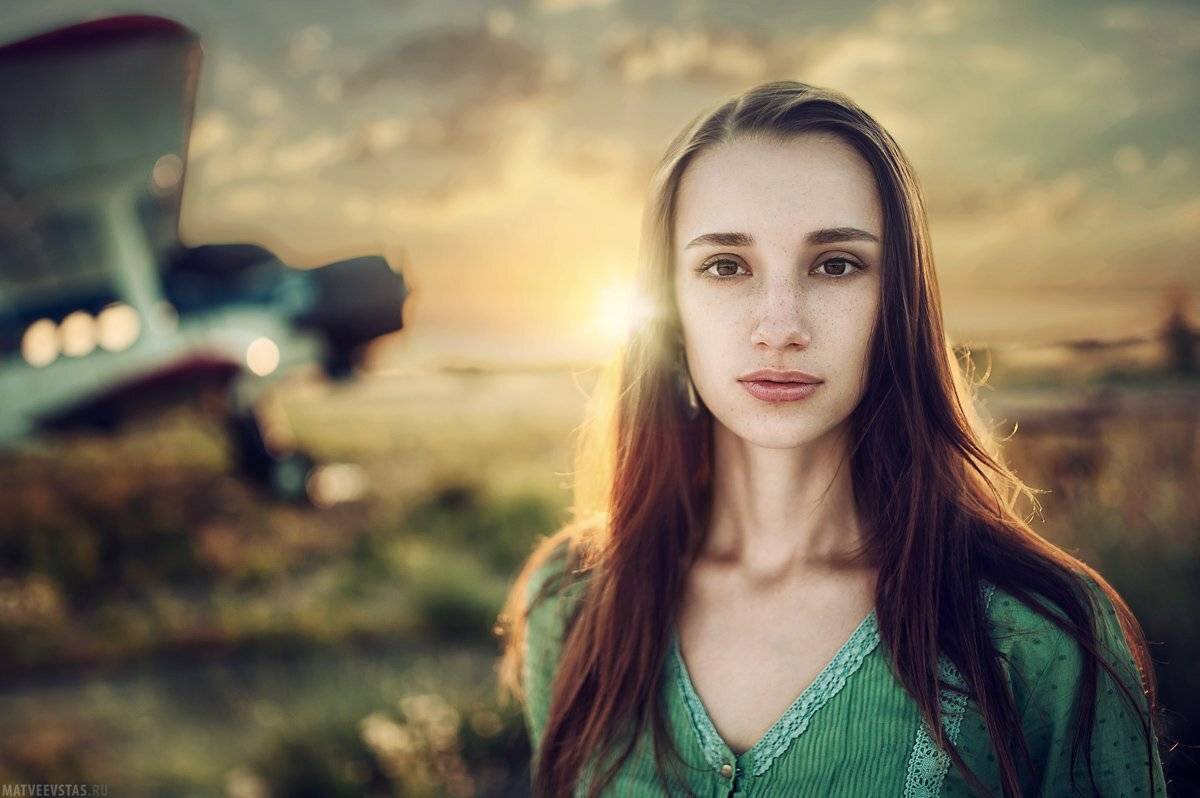 Девушка, Закат, Модель, Небо, Самолет, Матвеев Стас