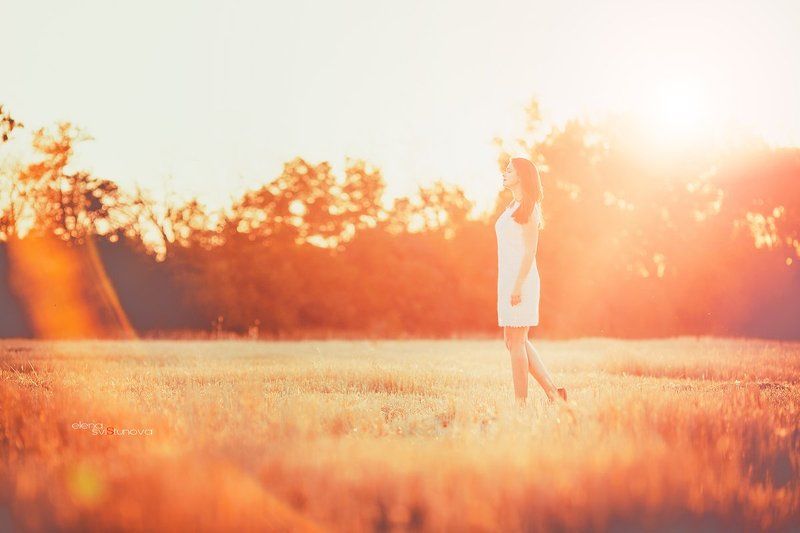 Девушка, Закат, Поле, Солнце Sunny Shine фото превью