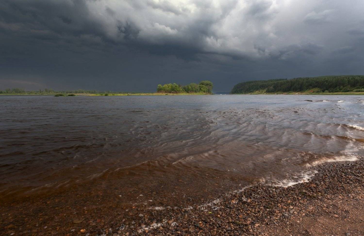 река, кама, берег, лес, тучи, лето, Георгий Машковцев
