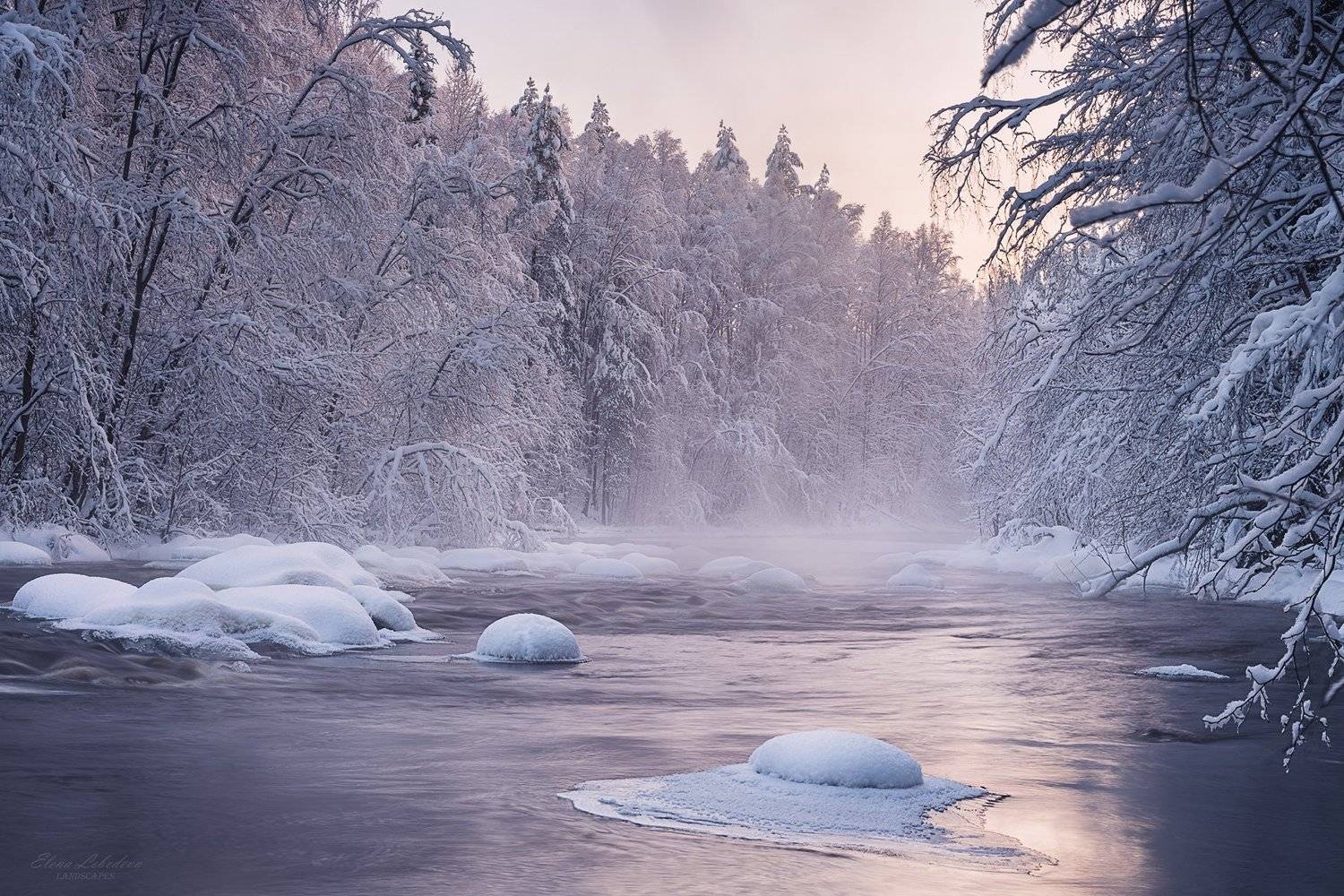 карелия, зима, север, снег, пейзаж, река, утро, рассвет, природа, Елена Лебедева