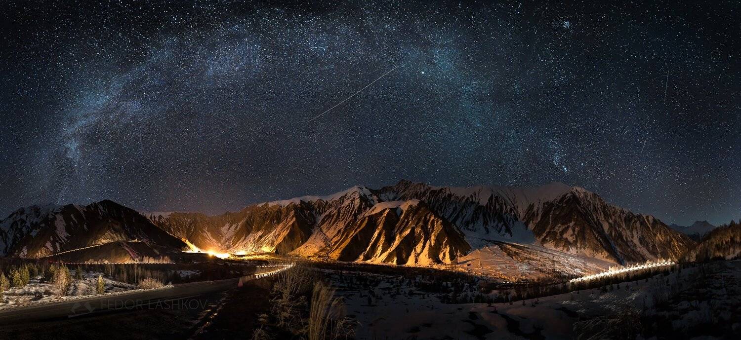 кавказ, южная осетия, кавказские горы, кавказский хребет, ночь, ночное, звёзды, млечный путь, дорога, звёздное небо, горное, южный кавказ,, Лашков Фёдор