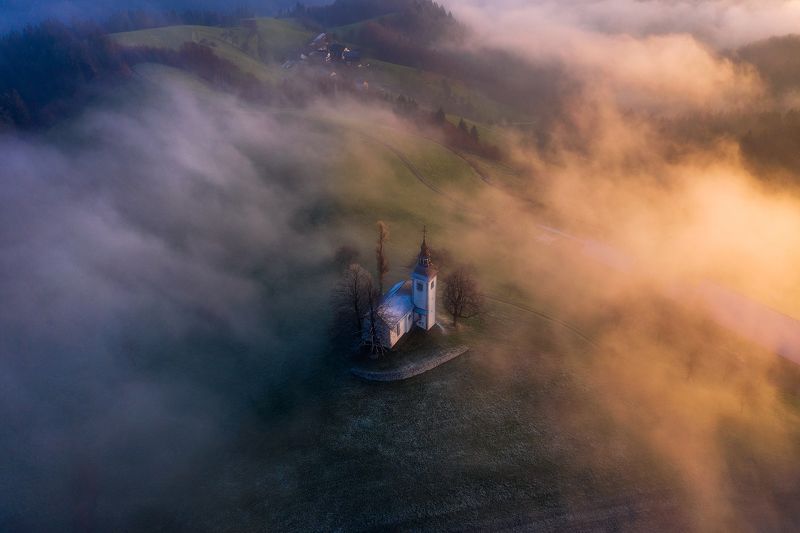 slovenia, landscape, moody, fog, sunrise Slovenia фото превью
