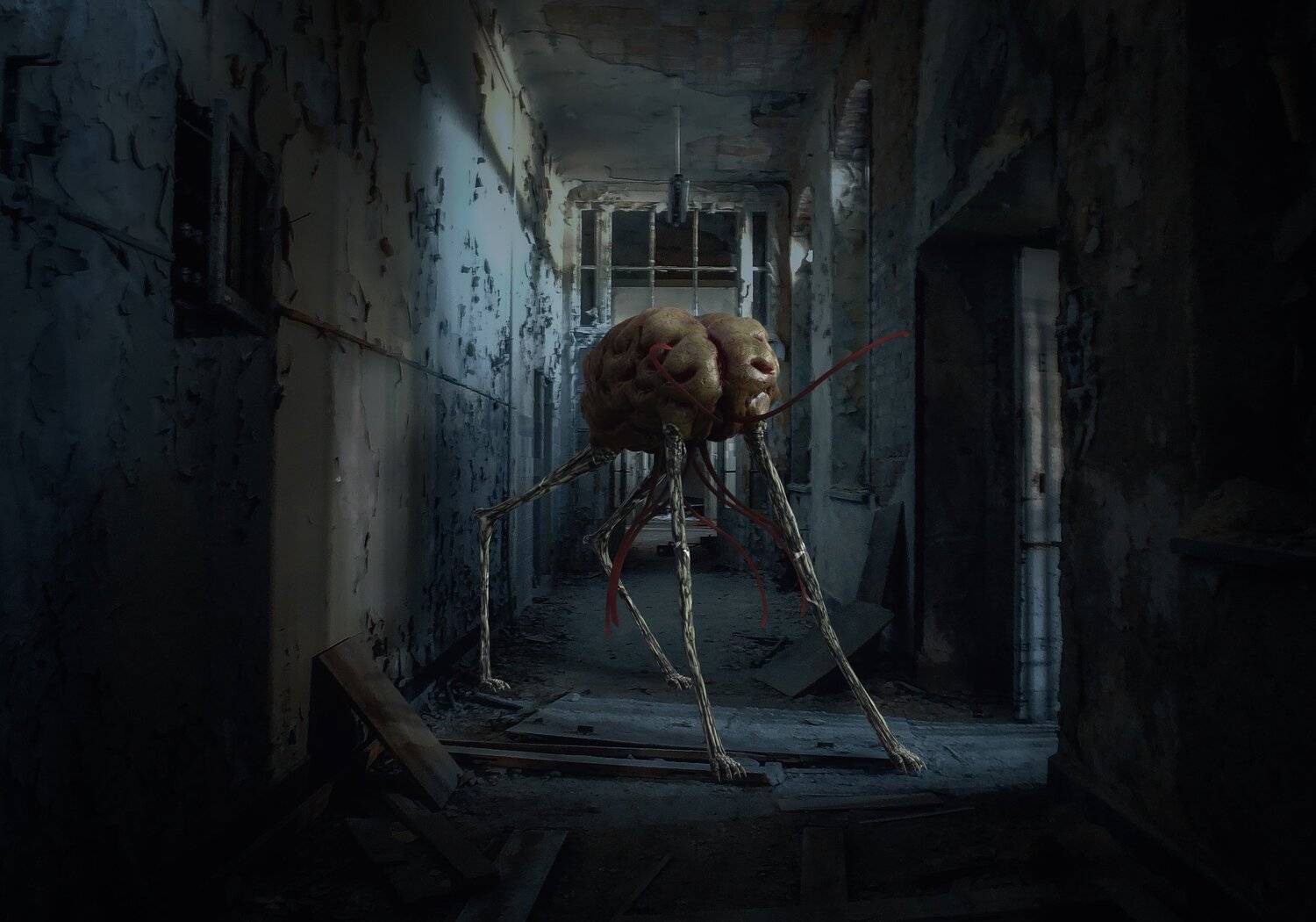 мозг, монстр, здание, ночь, Sergii Vidov