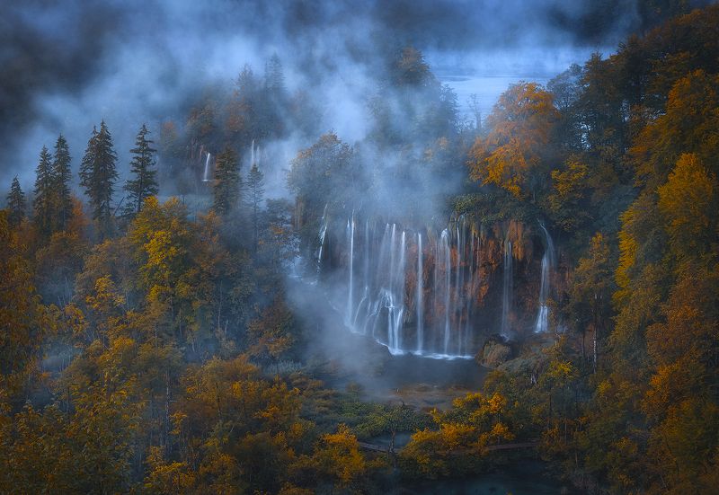plitvice, lakes, croatia, forest, tree, waterfall, landscape, water, fog  plitvicka jezera  фото превью
