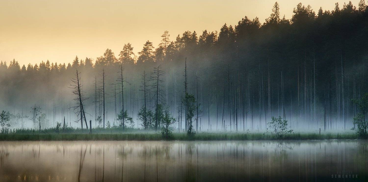 карелия, закат, озеро, туман, панорама, dawn, karelia, lake, forest, fog, idillyc., Семенюк Василий