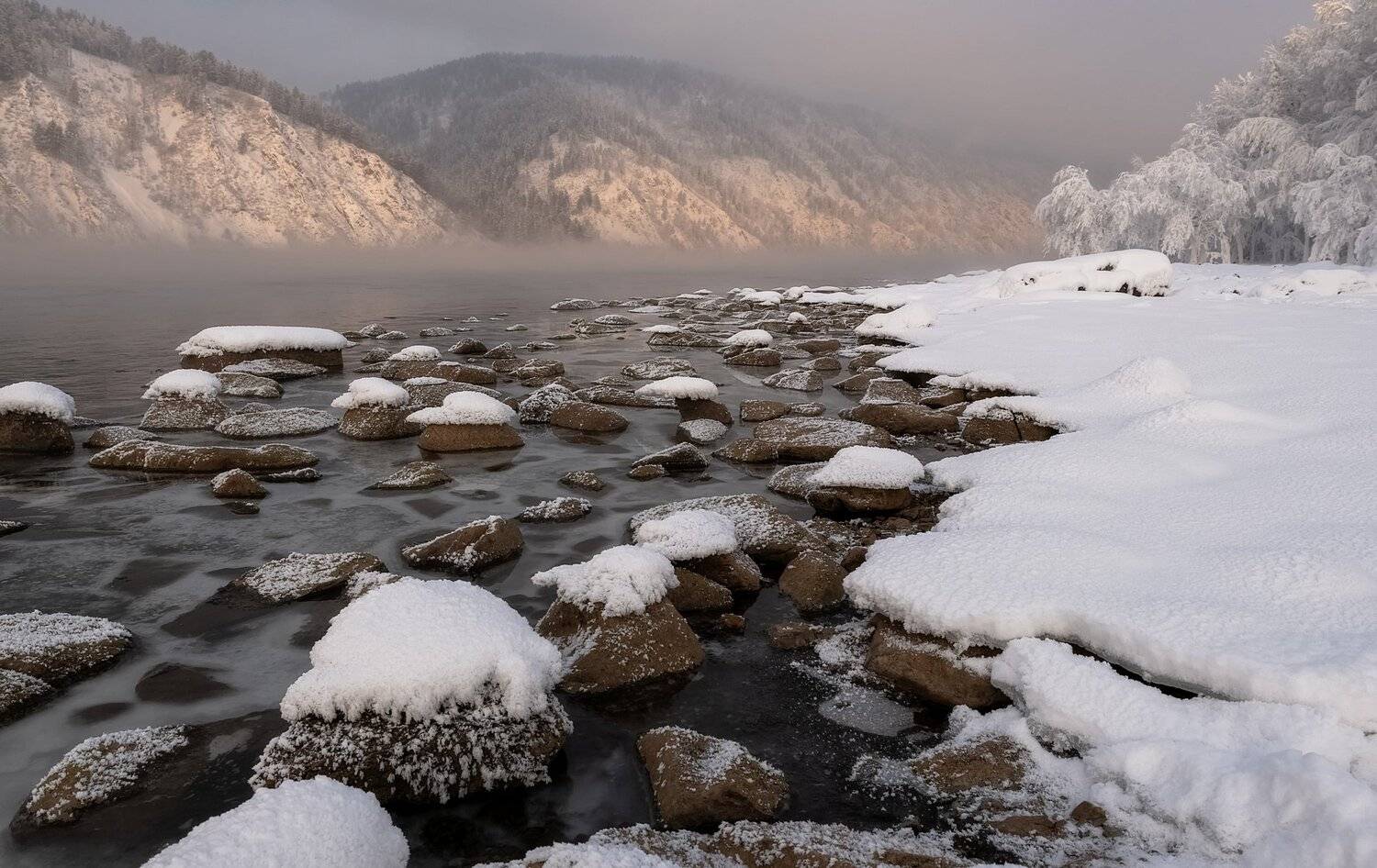 енисей, мороз, закат, берег., Марина Фомина