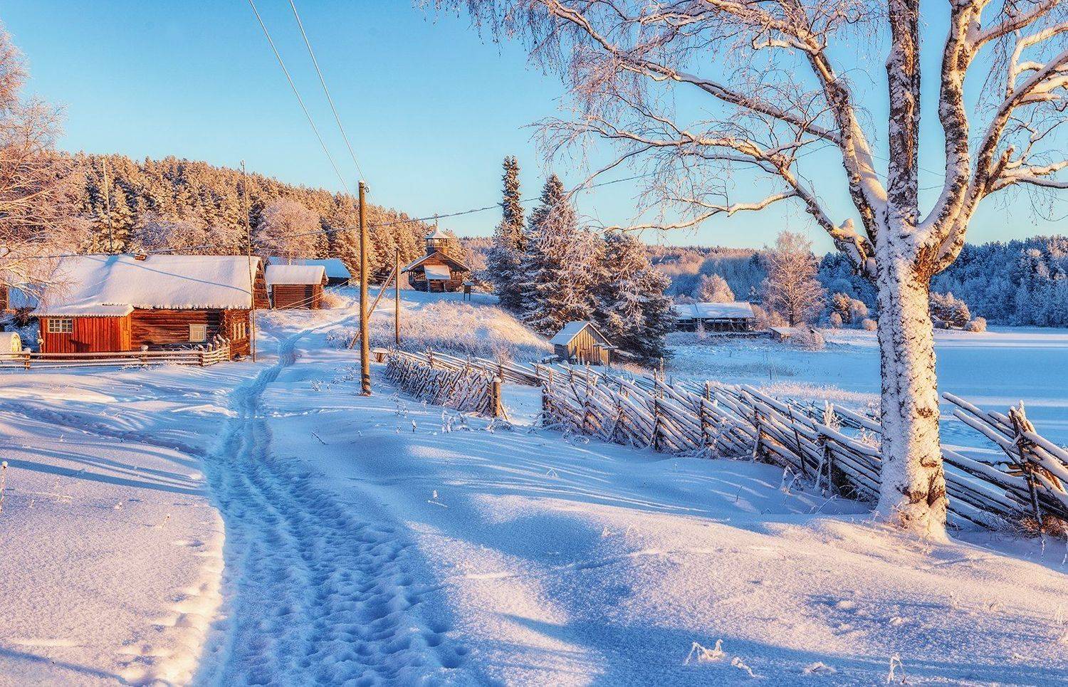 кенозерье, деревня,  часовня, зима, Владимир Липецких
