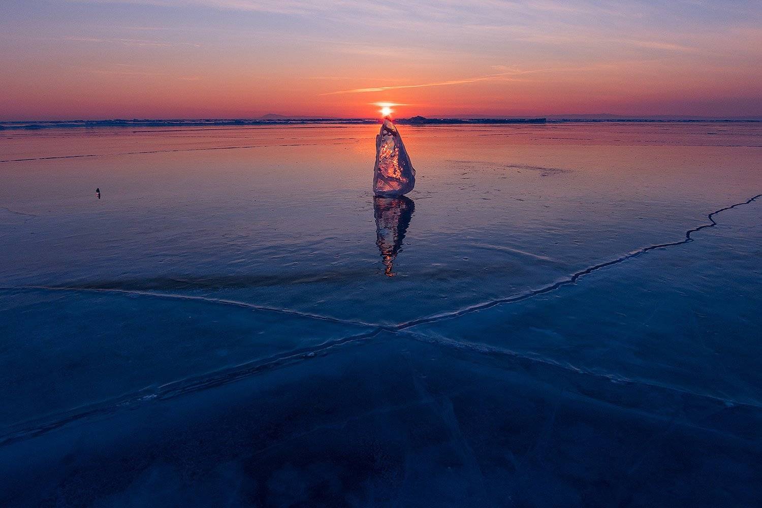 Байкал, закат, зима, лёд, Россия, Алексей Закиров