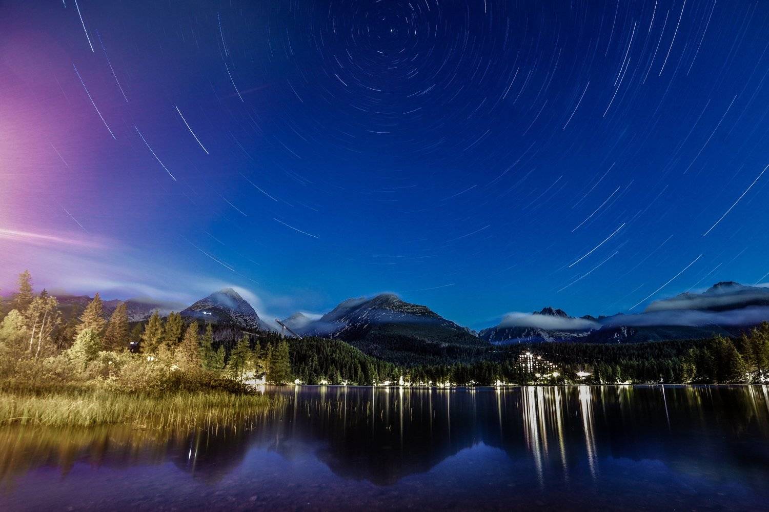 словакия, горы, татры, штребське плесо, озеро, ночь, звездные треки, звезды, пейзаж, Владимир Яськив