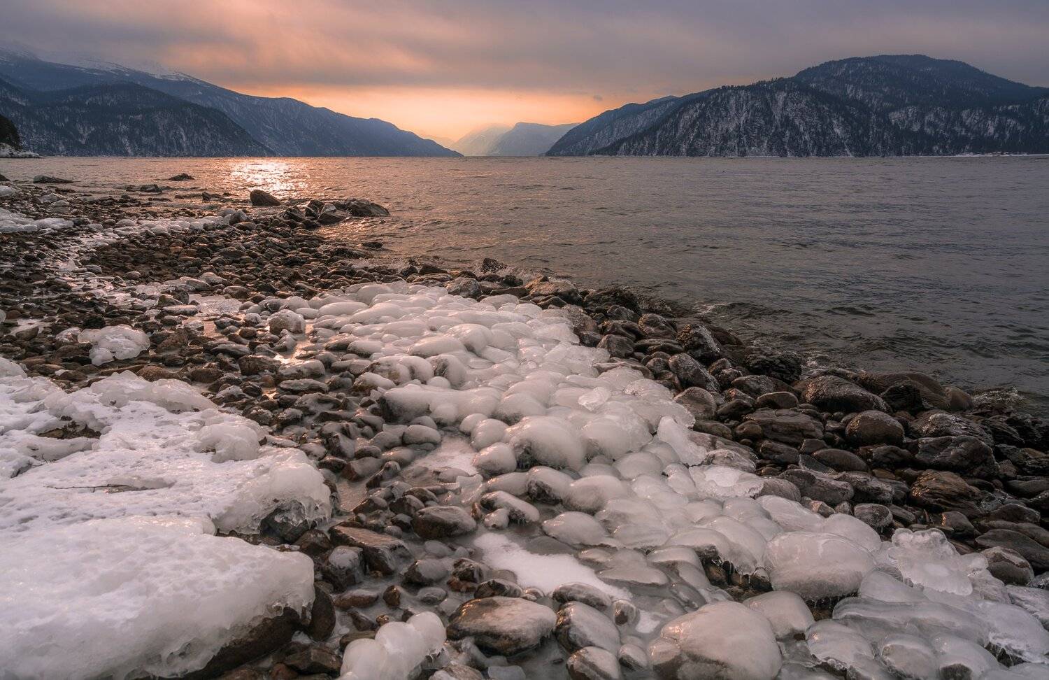 россия, горный алтай, озеро телецкое, зима, Андрей Поляков
