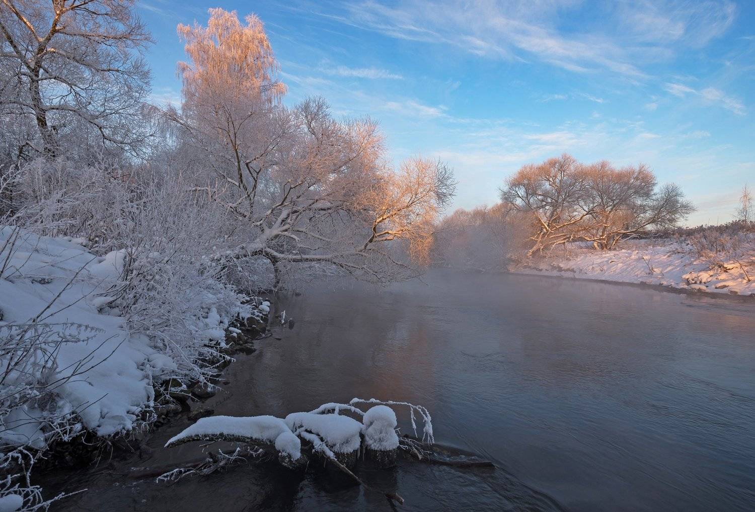 зима, утро, свислочь, туман, иней, мороз, Александр Гвоздь