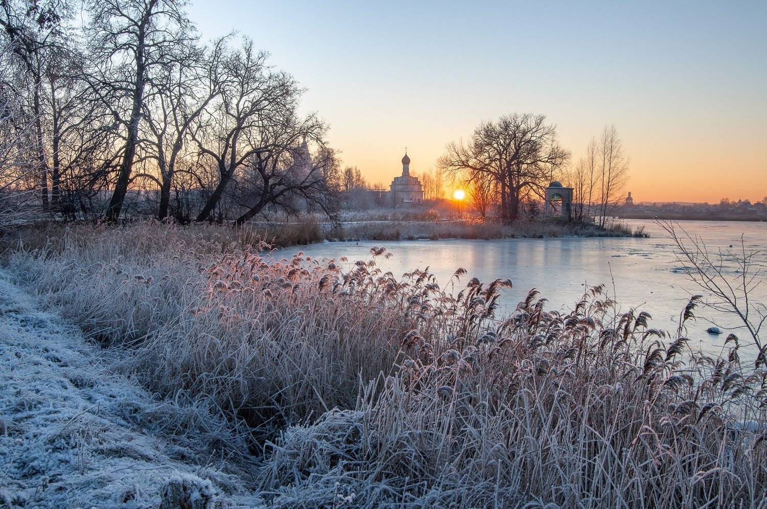 закат, рассвет, утро, вечер, мороз, зима, озеро, река, монастырь, Andres Ganenkoff