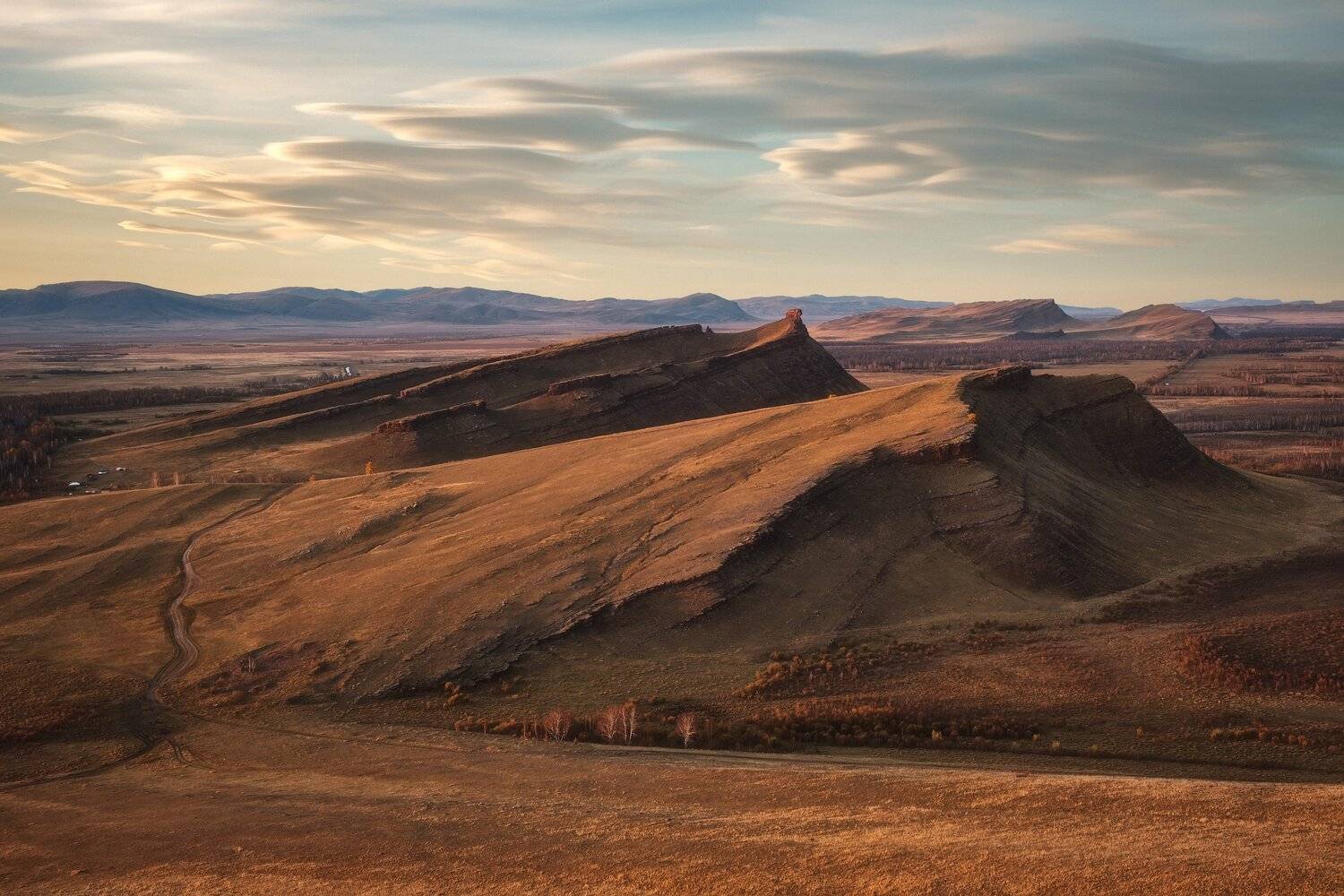 россия, хакасия, сундуки, степь, горы, лесостепь, закат, природа, пейзаж, заход солнца, осень, лиственница, осина, Оборотов Алексей