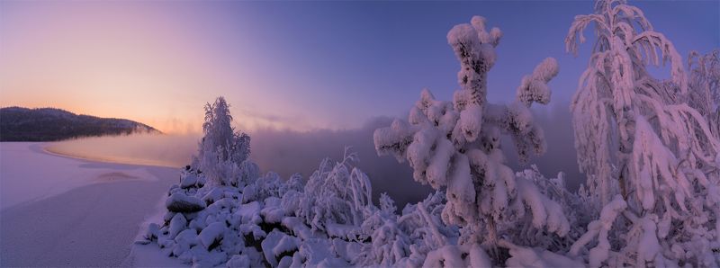 природа, пейзаж, север, кольский, панорама, природа россии, дикая природа, закат, свет, облака, туман, зима Имандра фото превью