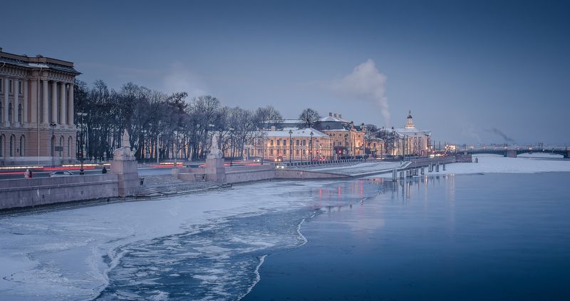 Петербург, зима, Нева, лед, холод, Морозный петербургский вечер фото превью