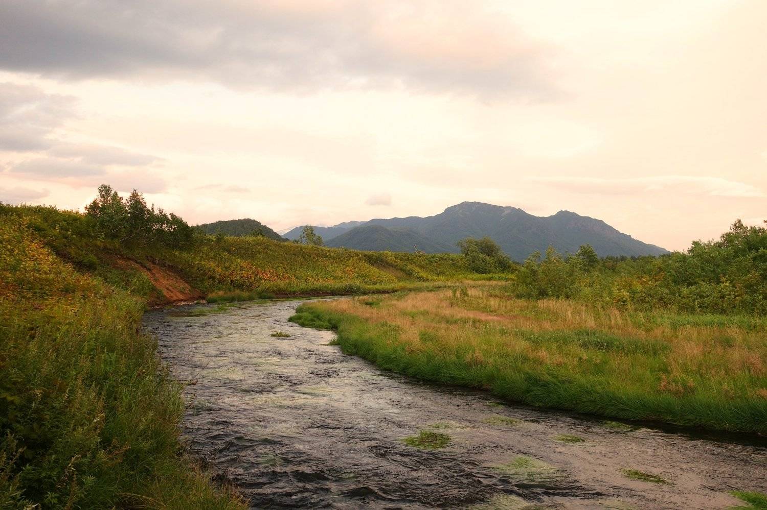 evening, summer, river, grass, mountains, kamchatka, landscape, nature, water, Сергей Андреевич