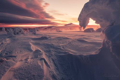 Just before sunrise in the winter Karkonosze Mountains