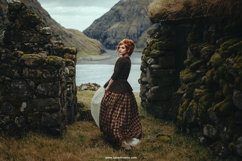 faroe, island, portrait, village, free, air, freedom, country, green, ecological, calm, model, woman, dress, Faroe Village фото превью