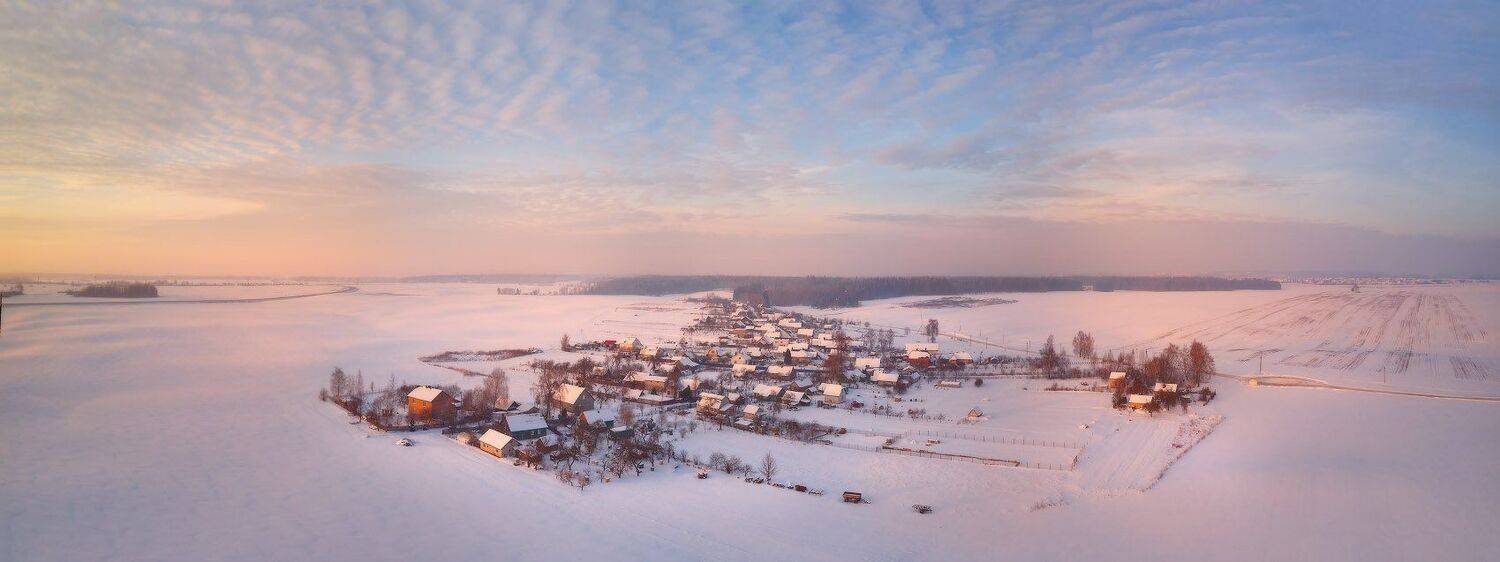 беларусь, вечер, деревня, дорога, дронофото, закат, зима, минск и окрестности, панорама, январь, Вейзе Максим