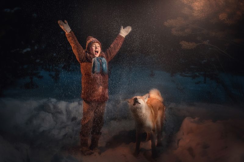 девочка, собака, сказка, снег *** фото превью