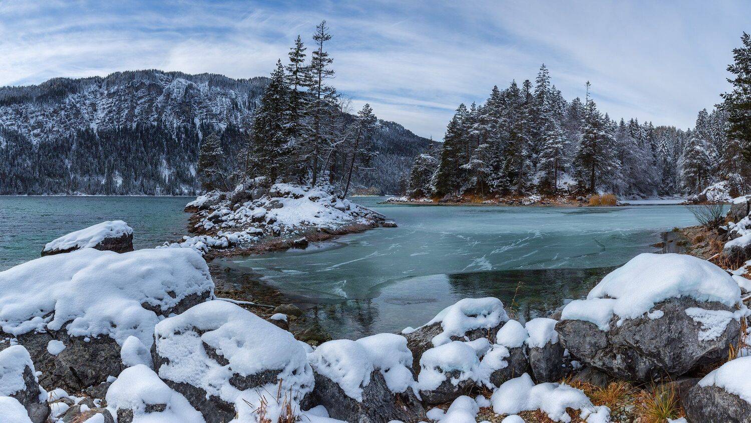 германия, бавария, озеро, облака, отражение, горы, снег,  eibsee, Геннадий Финенко