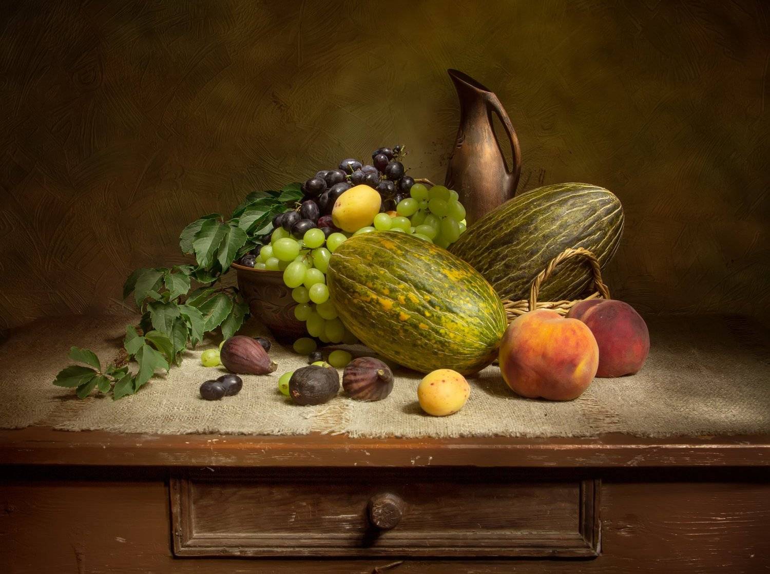 натюрморт, дыня, персик, виноград, инжир, абрикос, Татьяна Феденкова