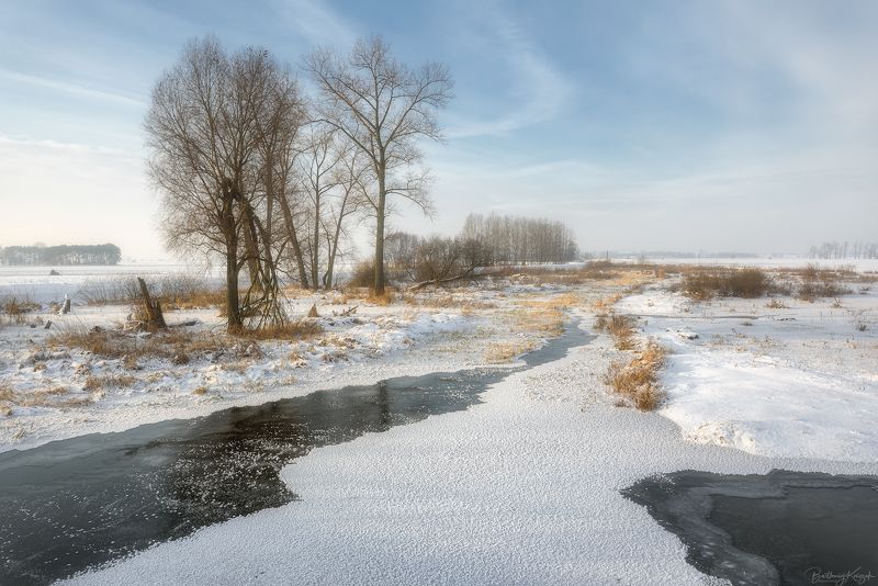 winter, river, landscape, nature  фото превью