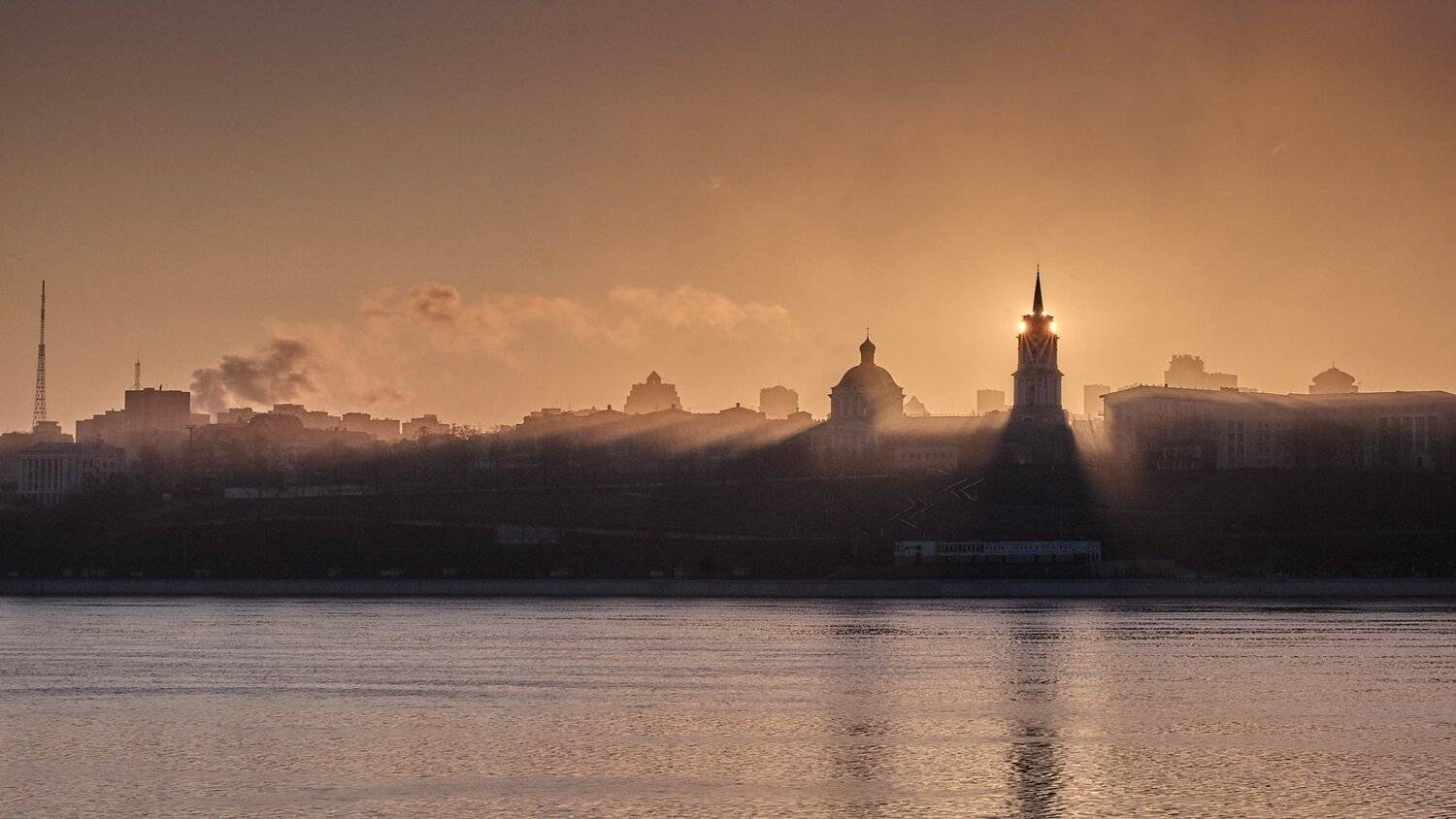 пермь, река, туман, рассвет, силуэт, лучи, Савицкий Ян