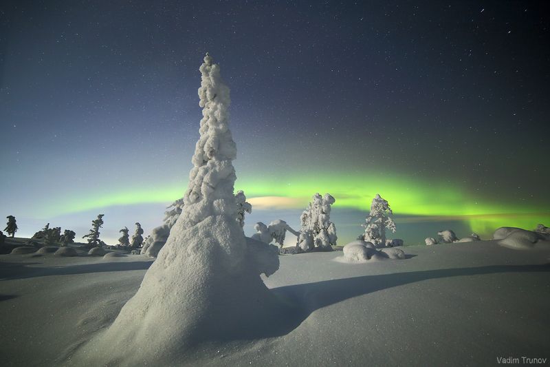 кольский, север, заполярье, северное сияние, aurora borealis Звёздной, лунной ночью фото превью