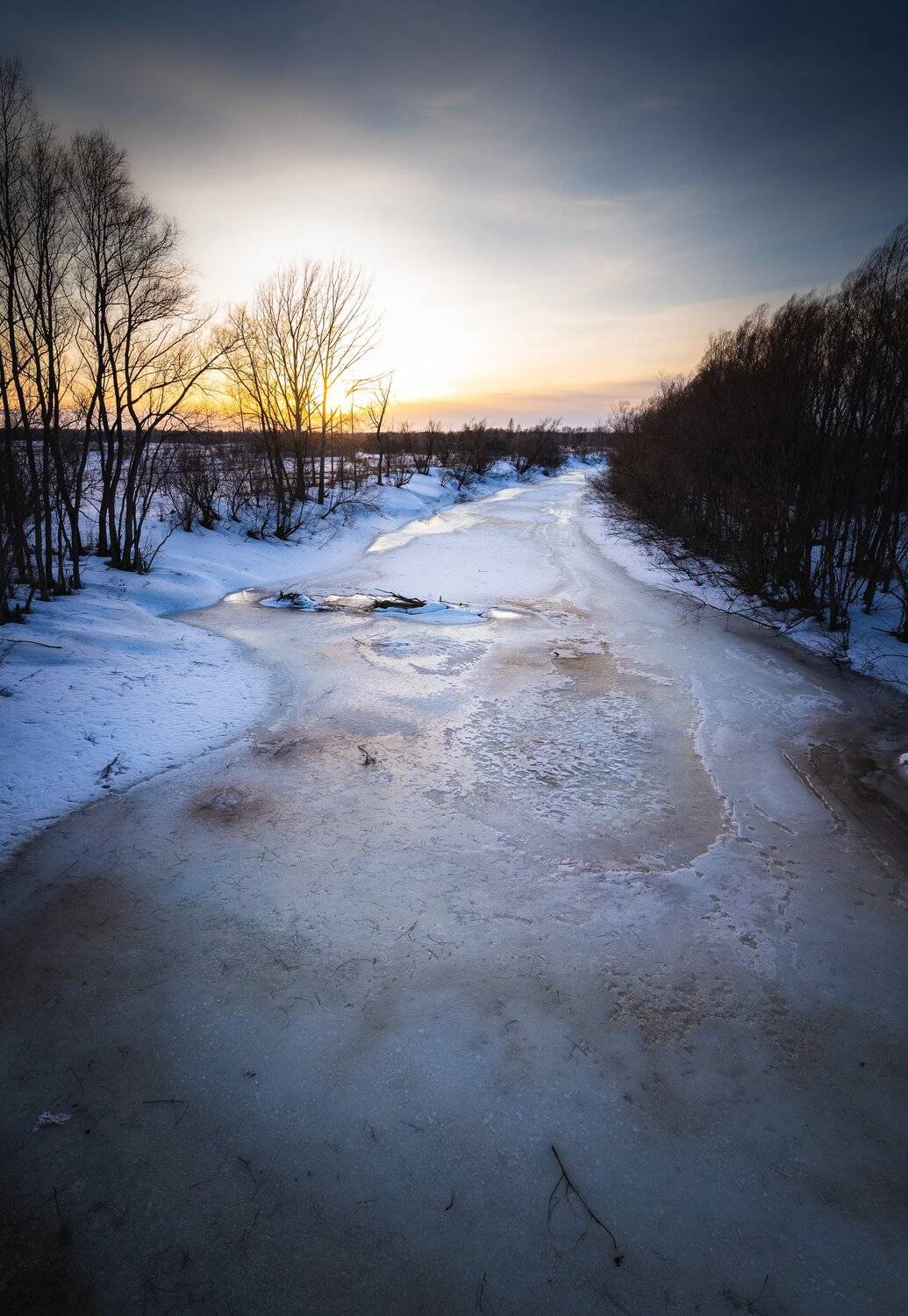 spring, landscape, river, sunset, winter, Maria Pochikaeva