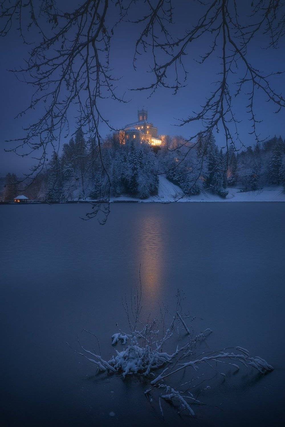 trakoscan, croatia, winter, snow, blue, hour, night , Roberto Pavic