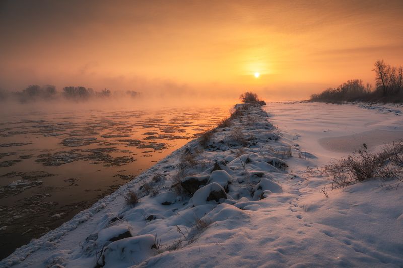 river, vistula, snow, winter, sunrise, landscape, nature,  Frozen Morning фото превью