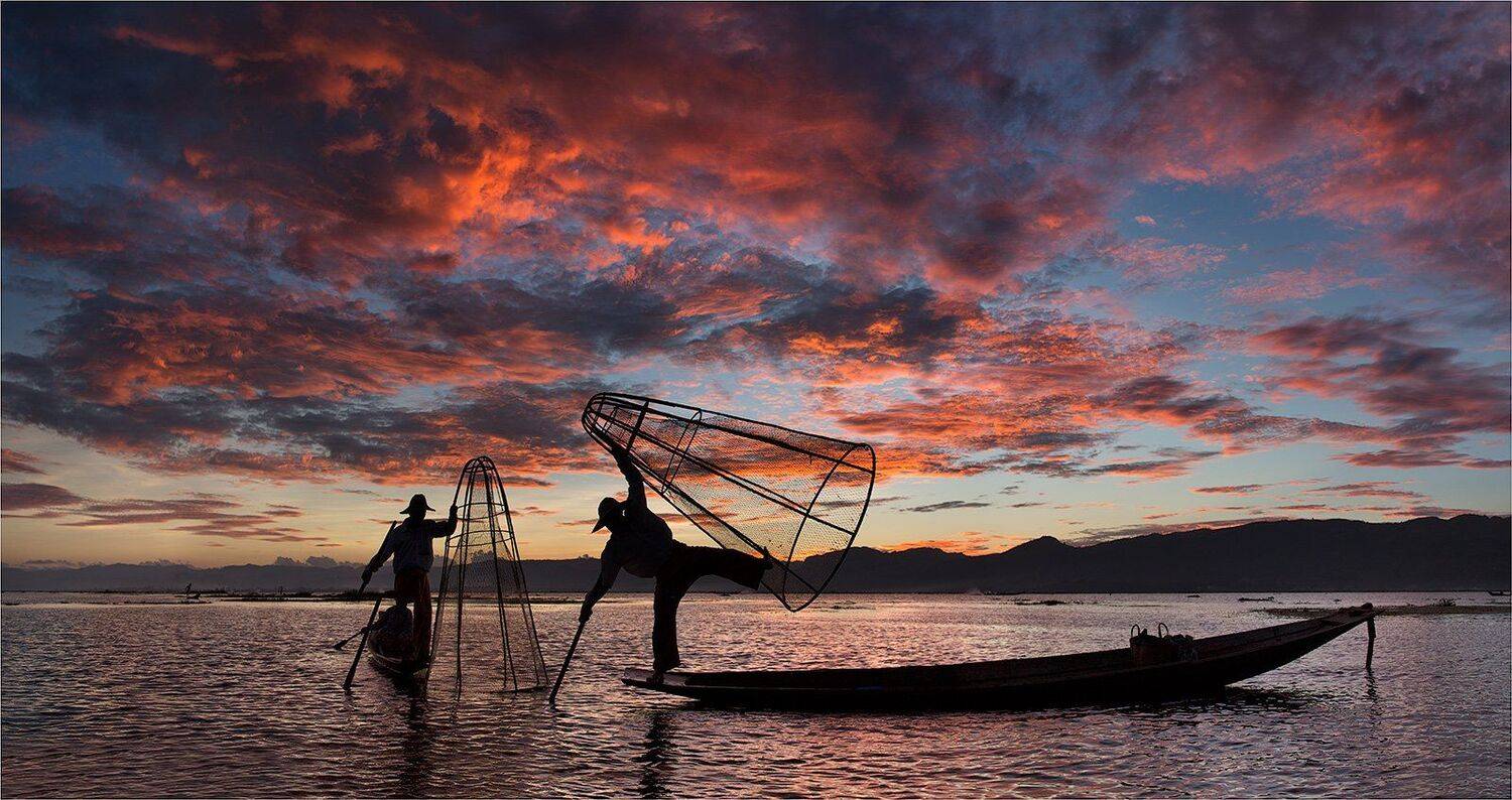 мьянма, бирма, закат, рыбаки, Yury Pustovoy (artphoto-tour.com)