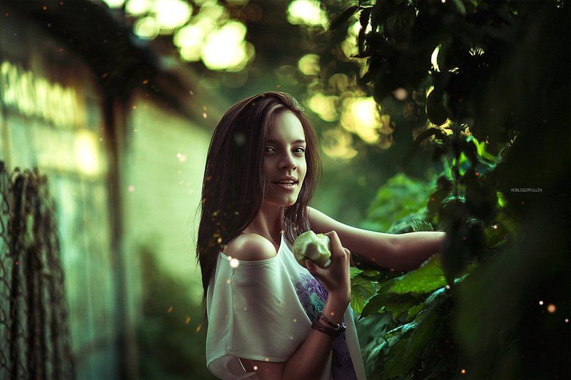 Green, Retouch, Девушка, Зеленое, Красивая, Портрет, Цвета, Цветокор, Яблоко GREEN фото превью