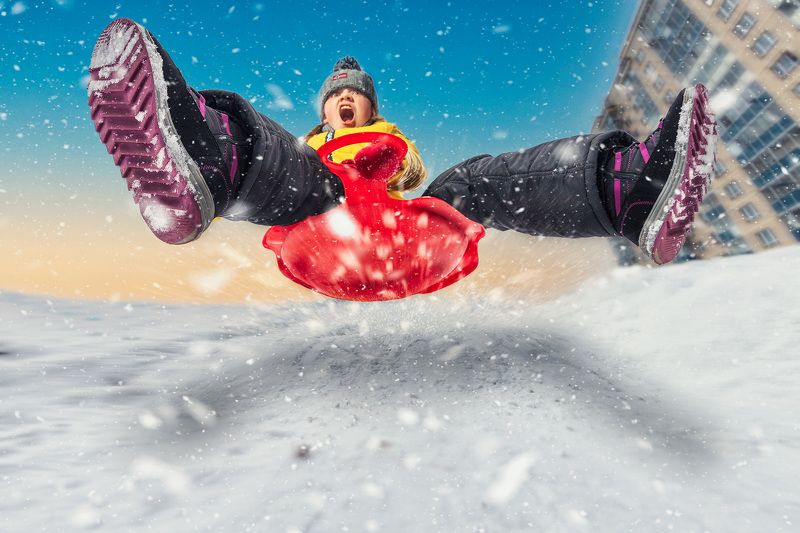 санки, горка, зима, девочка, снег, экстрим Winter extreme фото превью