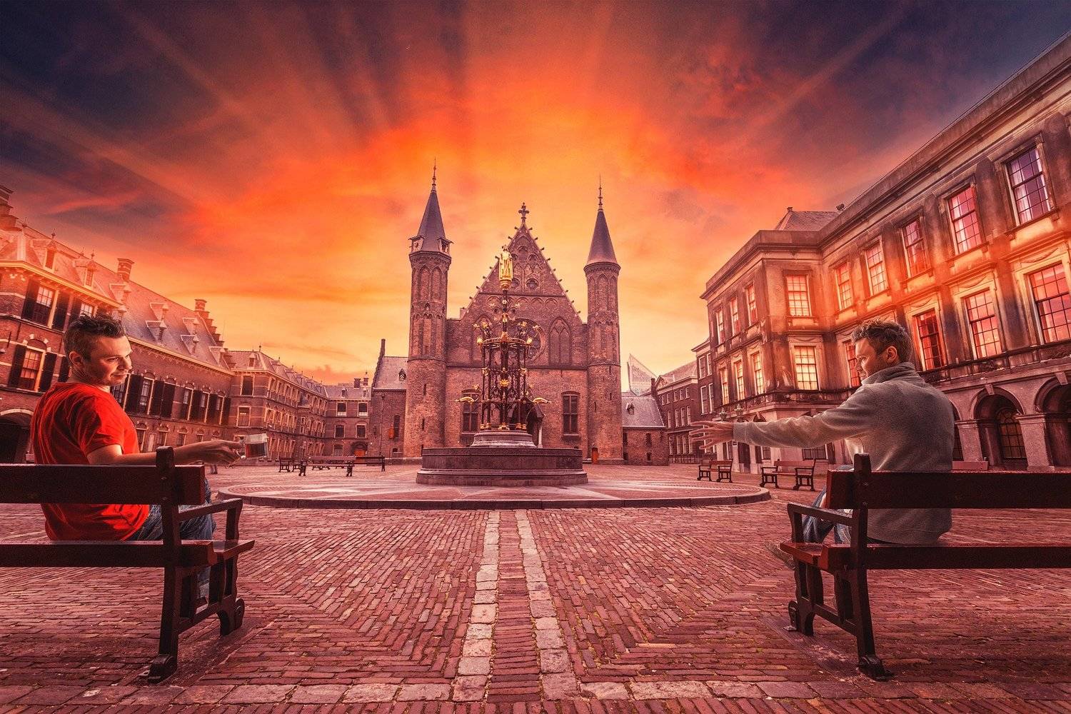 замок, скамейка, мужчина, двое, гаага, Николай Сизиков