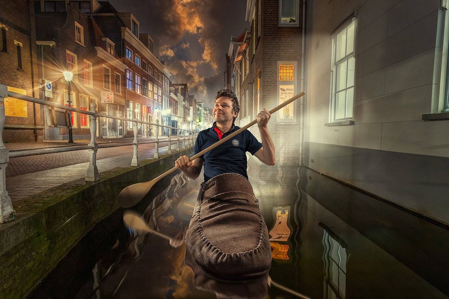 нидерланды, канал, мужчина, ботинок, ночь, ложка, Николай Сизиков