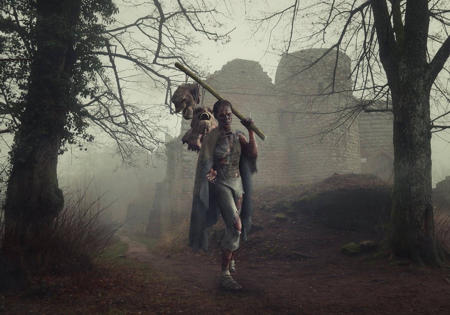 монстр, лес, старый замок, Sergii Vidov